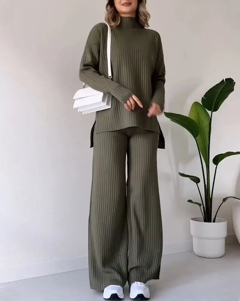 Elegant Avslappning: Chic Slits Casual Tvådelad Set - Venneris